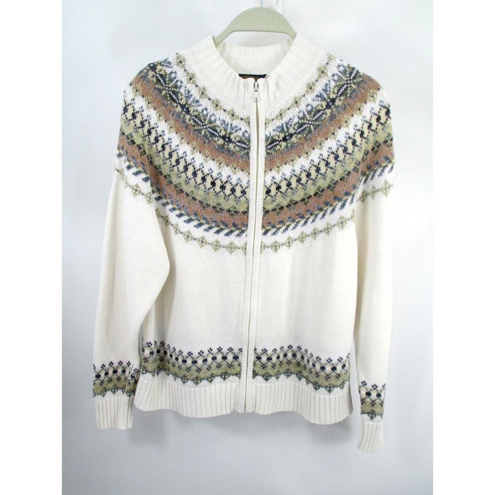 Vintage Shaver Lake Full Zip Cardigan Sweater Womens L White Nordic Fair Isle